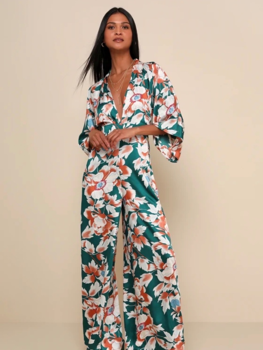 From Sunrise Teal Floral Print Wide-Leg Jumpsuit